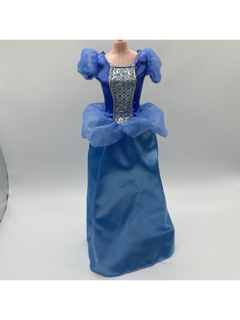 2005 Mattel Cinderella Princess Dress Blue Satin Silver Top Tulle Sleeves B7
